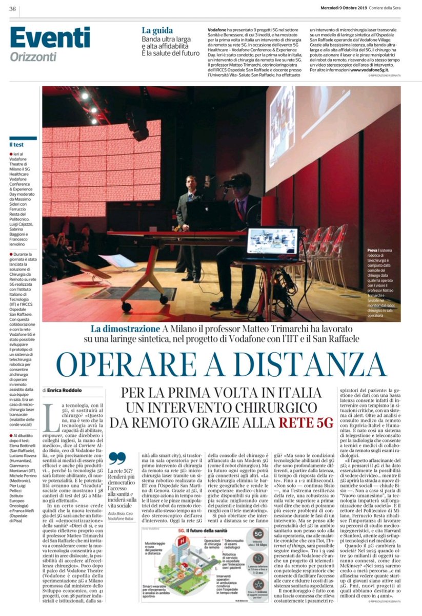 viciocort's tweet photo. #Operare a #distanza #BandaUltraLarga ed affidabilità:è la #salute del #futuro! Grazie alla bassissima latenza del #5G il chirurgo ha potuto azionare il laser e le pinze manipolatrici del robot da remoto ricevendo allo stesso tempo un video stereoscopico dell'area di intervento. https://t.co/1Igt1IbqV5