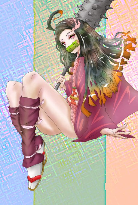あやとりむすびさんがTwitterに投稿した竈門禰豆子(鬼滅の刃)のイラスト。