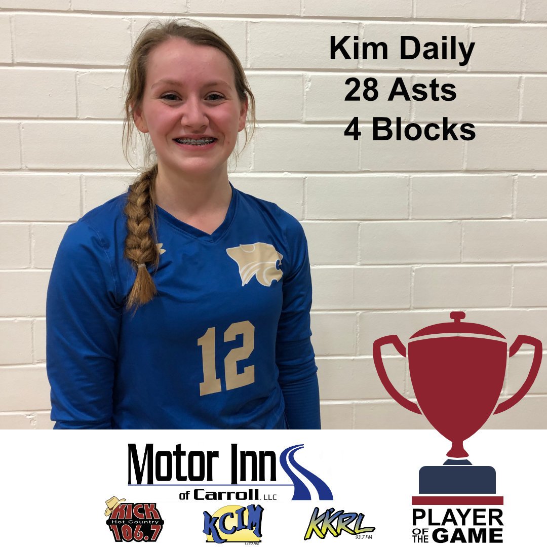 Kimberly Daily of Glidden Ralston was named Motor Inn Player of the Game Vs Coon Rapids Bayard on Tuesday, October 8th. Wildcats won 3-0 and clinched a share of the Rolling Valley Conference Championship.
<a href="/GliddenRalston/">Glidden-Ralston</a> @WeAreGR1 <a href="/jennaclaire57/">Jen Klocke</a> @talia88151845 <a href="/L0NDAWG/">Lonnie Miller</a>