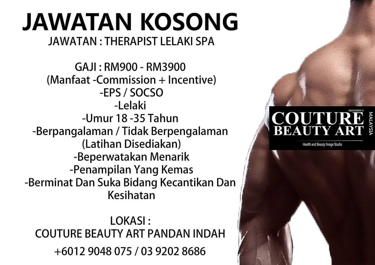 #JawatanKosong #jobvacancies #mantherapy #mantherapist #lelaki #kualalumpur #selangor #pandanindah #abangsado #budakgym #bodybuildermalaysia #kerjakosong #musclemankl #maskulinkl #army #budaksekolah #budaksado 0129048075 #rawatanlelaki #ampang #menspakl #massageboykl #indomuscle