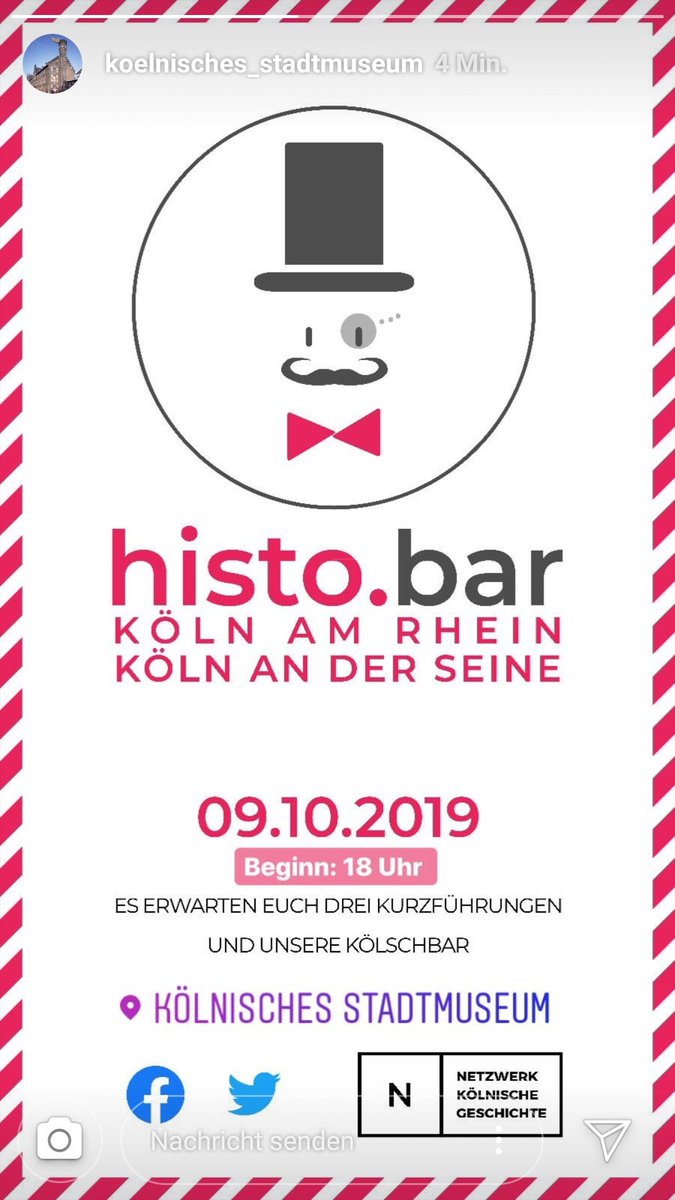 NetzwKoeGeschi's tweet photo. It's #histobar day!💥
Zuerst findet Ihr uns heute auf der Unimesse #KoelnKultur in der Mensa der @UniCologne ehe wir am Abend das @koeln_museum unsicher machen und mit Euch die Sonderausstellungen #KölnSeineRhein entdecken.
Ab 18h, Eintritt 4€ inkl. Kölsch⚠️
1 aufregender Tag! https://t.co/NzMiCIAqG3