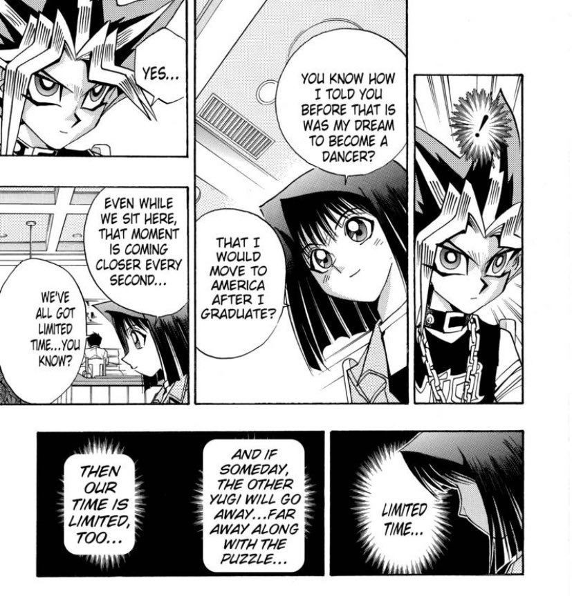 Yu-Gi-Oh! is one of the few Shonen Jump manga I’ve read that tackle the inevitabilities of things like growing up and the painful ticking clock that is possibly separating from your friends depending on where life takes you.