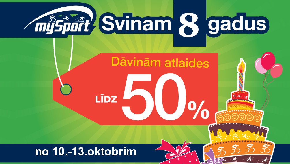 🎈Svētki mums - atlaides Jums🎈 mysport.lv/lv/dzimsanas-d…
🎁Atlaides spēkā 4 dienas 10.-13.oktobrī.
🎁Gaidīsim veikalā Rīgā Dārzciema 60, kā arī atlaides būs daļēji redzamas arī e-veikalā
#veikalsmysport #sportaveikals #mysport #sale #atlaides #sportaapavi #velosipedi #bernuapgerbs