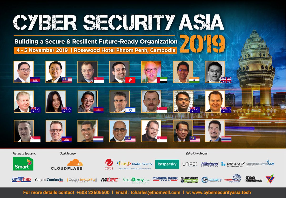 csa2o25's tweet image. #CallForSponsor

Don&apos;t miss the opportunity to demonstrate your organization&apos;s expertise &amp;amp; solutions at #CSA2019

Limited Opportunity available

Email azlin@thomvell.com for info

| #CyberSecurityAsia Conference |⁣
| #RosewoodPhnomPenh #Cambodia | ⁣
| 4 - 5 Nov 2019 |