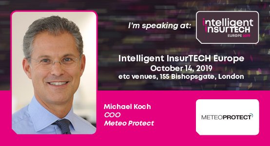 We are excited to welcome <a href="/Michael_A__Koch/">Michael A. Koch</a>, COO of <a href="/meteoprotect/">Meteo Protect</a> to speak at our Intelligent InsurTech Europe Event 2019! To secure one of the last few remaining passes, register here: intelligentinsurtecheurope.com #IITech19 #Insurance #Insurtech