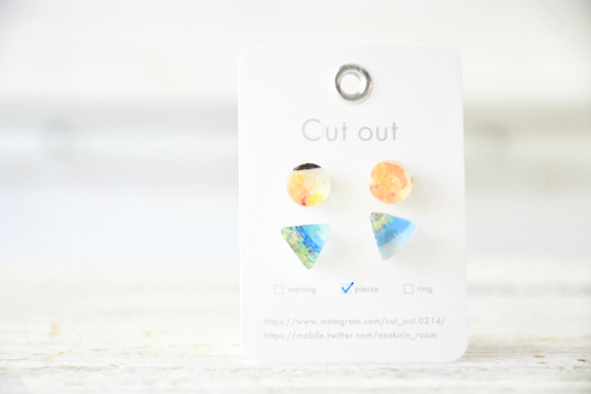 『　Cut out ◯△□ランダムピアスセット　』
yooshop.net/online-shop/as…

＊online shop＊
from <a href="/asakirin_room/">asakirin</a>
ー¥1,450／tax included

* new *

今日のお出かけに透明感 *

ナチュラルな彩りを
身に付けてみませんか ..？
( ⸝⸝•ᴗ•⸝⸝ )

お求めはオンラインへ △

#ハンドメイドピアス