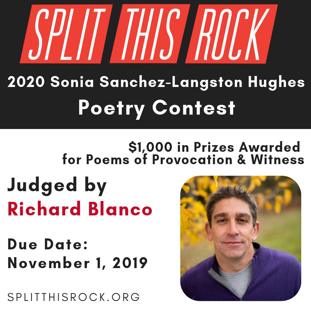 SplitThisRock's tweet photo. We're looking forward to reading your poems of consequence, intervention, & possibility! Raise your voice, be bold, & send your poems by 11/1/19! Find guidelines, accessibility info, & more on Split This Rock's website: https://t.co/F2DrROf4Fa
#PoetryContest #Poetry #Poets #Poems https://t.co/0RaTr8rjC6