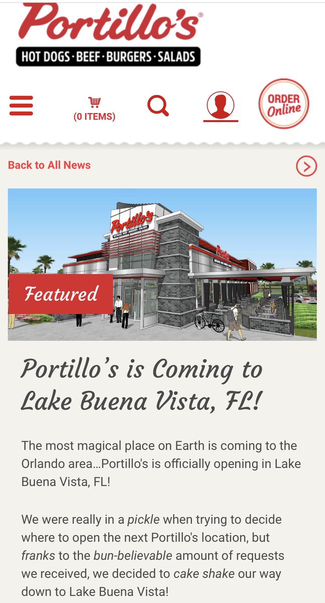 Finally! <a href="/portilloshotdog/">Portillo's</a> is opening in the Orlando area. They announced today they will be opening in Lake Buena Vista.