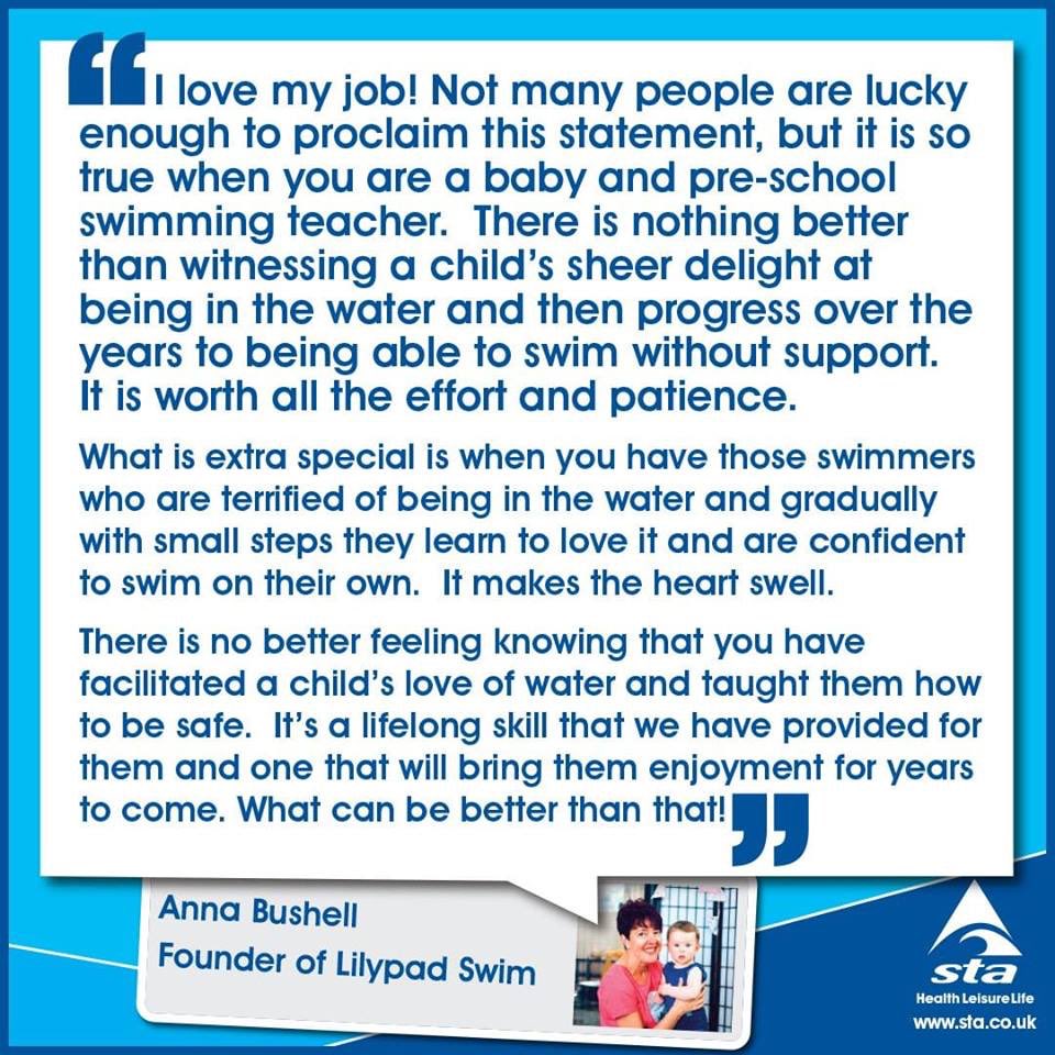 Our lovely founder Anna was featured on the @STA_HQ Facebook page this week!
This is why she loves her job👇🏻💙
#swimteacher #rewardingjob #WednesdayThoughts