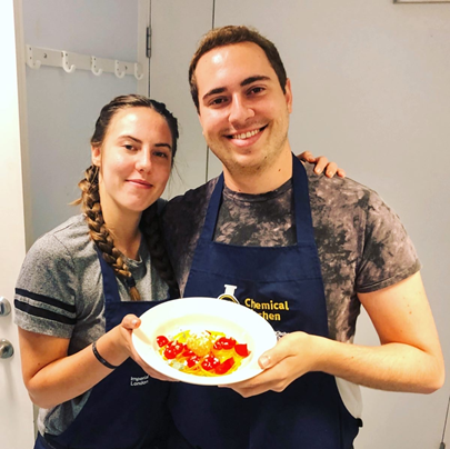 Zoë and Andres have created this stunning 'molecular' pasta dish topped with a deep fried egg yolk during the testing phase of the project! We are excited to see what our creative Y1 students will prepare, all while learning essential practical laboratory skills! <a href="/impchemistry/">Imperial Chemistry</a>