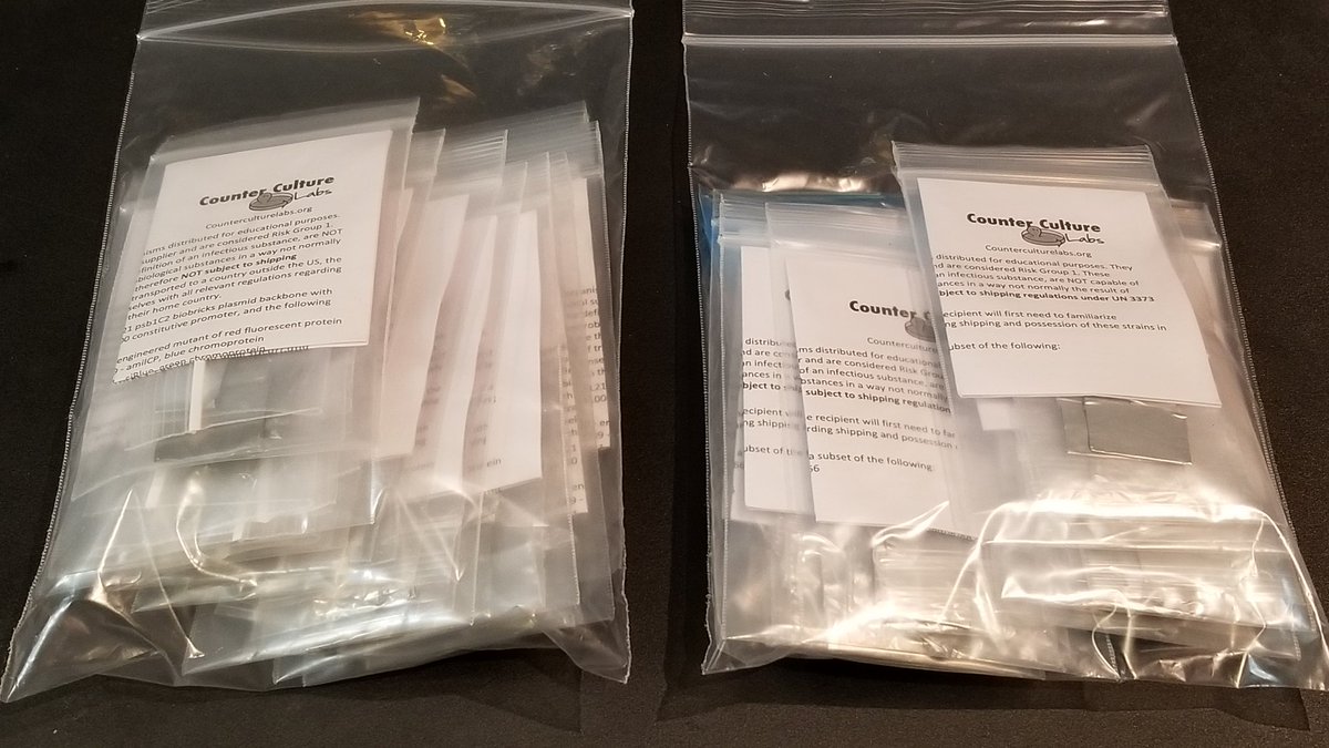 PatrikD's tweet image. Finished prepping a whole bunch of baggies for the strain exchange at @BosLabMA this weekend: Five colored E.coli and six naturally pigmented strains for #AgarArt. I spotted about 100 filter disks for these...  #diybio #communitybio