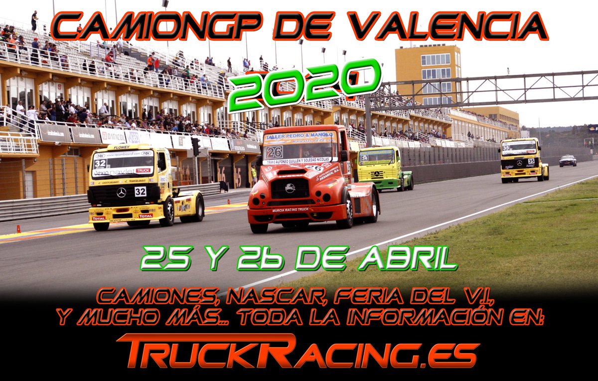 Ya tenemos fecha para el <a href="/camiongp/">CAMION GP</a> 2020!!!

El <a href="/CircuitValencia/">Circuit Ricardo Tormo</a> volverá a disfrutar de los camiones los días 25 y 26 de abril junto a la <a href="/EuroNASCAR/">NASCAR Euro Series</a>!
Más información aquí: TruckRacing.es/camiongp-valen… 

#CamionGP #Cheste #Valencia
#WeLoveTruckRacing 
#ETRC #FIAetrc
#TruckRacing #CECC