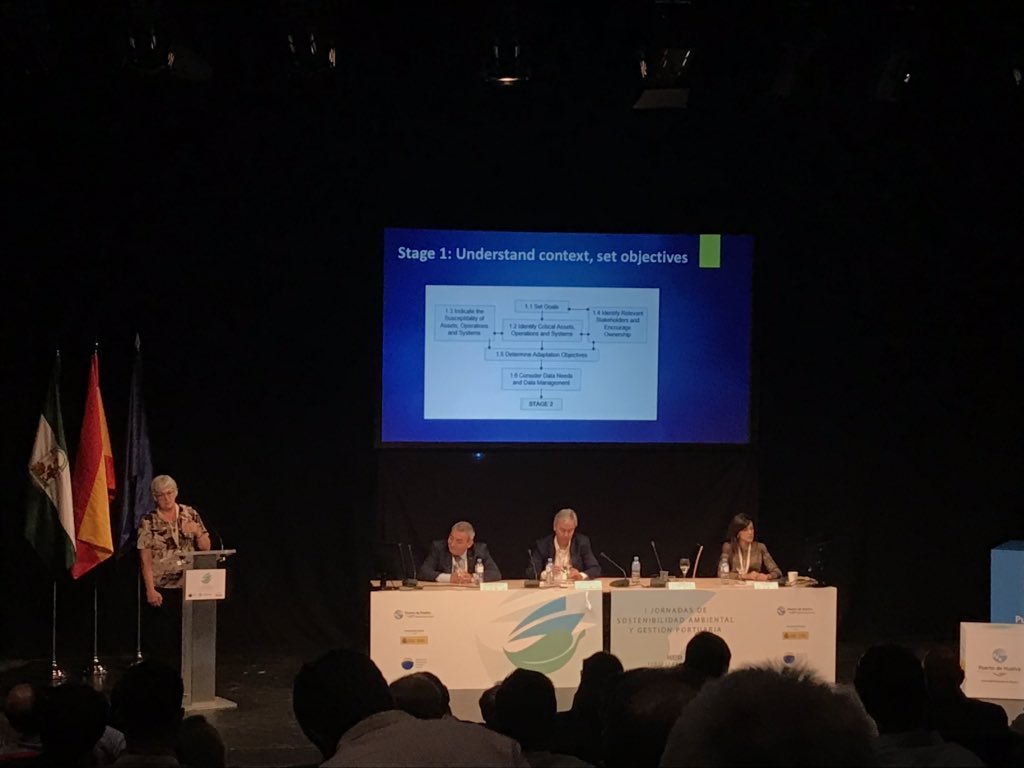 APHSostenible's tweet photo. Jan Brooke vuelve a tener el turno para hablarnos de los “retos y oportunidades del #cambioclimático en entornos portuarios” #APHuelvaSostenible https://t.co/BZyO3w7goo
