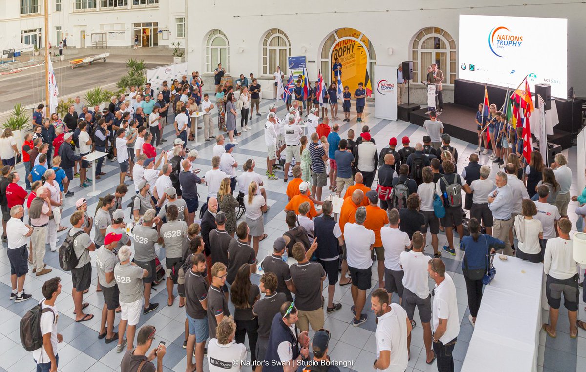 Nautorswan's tweet photo. The official Opening Ceremony for The Nations Trophy.
Leonardo Ferragamo and José Javier Sanz Fernández, respectively the Presidents of Nautor’s Swan and the RCNP took the opportunity to welcome participants.
#TheNationsTrophy
© Studio Borlenghi https://t.co/pgOwu1N7AD