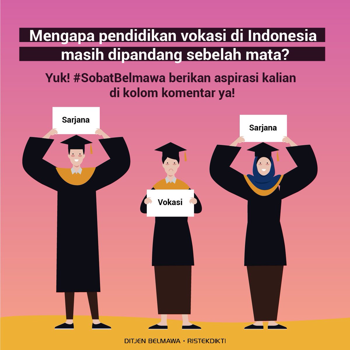 Kemdiktisaintek's tweet image. Jumpa pertama penuh basa-basi
Eh di jumpa kelima ia bilang cinta
Siapa yang tahu pendidikan tinggi vokasi?
Emang iya masih dipandang sebelah mata?
.
.
Hey, #SobatBelmawa
Apa benar isi pantun di atas?
.
.
Yuk sampaikan aspirasi dan tag teman kalian ya!
#Ristekdikti #Belmawa