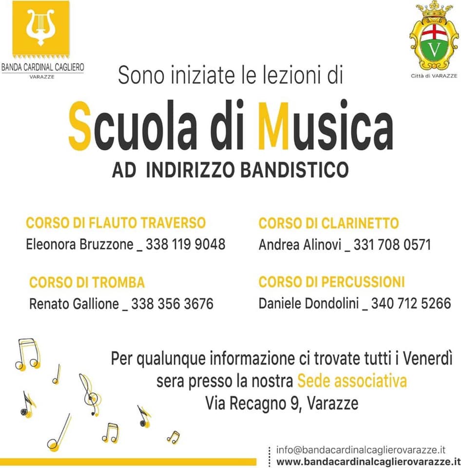 Come ogni anno è ricominciata la Scuola di Musica ad indirizzo bandistico della Banda Musicale Cardinal Cagliero! 🎷🎺🎼
Che aspetti? 
Prova anche tu a SUONARE con la banda della Città di Varazze!

 #bcc #bccvarazze #varazze #vaze #flautotraverso #clarinetto #tromba