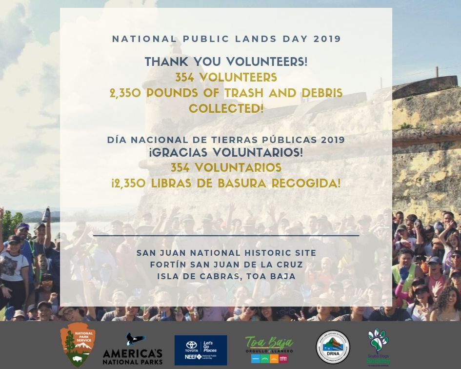 The results are in! We thank all the volunteers, employees and partners who participated in the celebration of #NationalPublicLandsDay!
#NPS #NEEF #NPLD2019 #HealthyParksHealthyPeople #FindYourPark #PackitinPackitout #SanJuanForts #OldSanJuan #EasternNational #EncuentratuParque