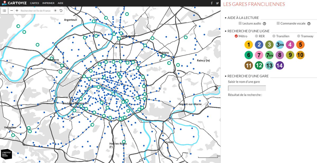 Carte expérimentale des gares franciliennes, adaptée aux malvoyants :
✅fond de plan simplifié
✅peu de couleurs
✅police spécifique "Luciole"
✅lecture audio et commande vocale
cartoviz.institutparisregion.fr/Camayeux/?id_a…