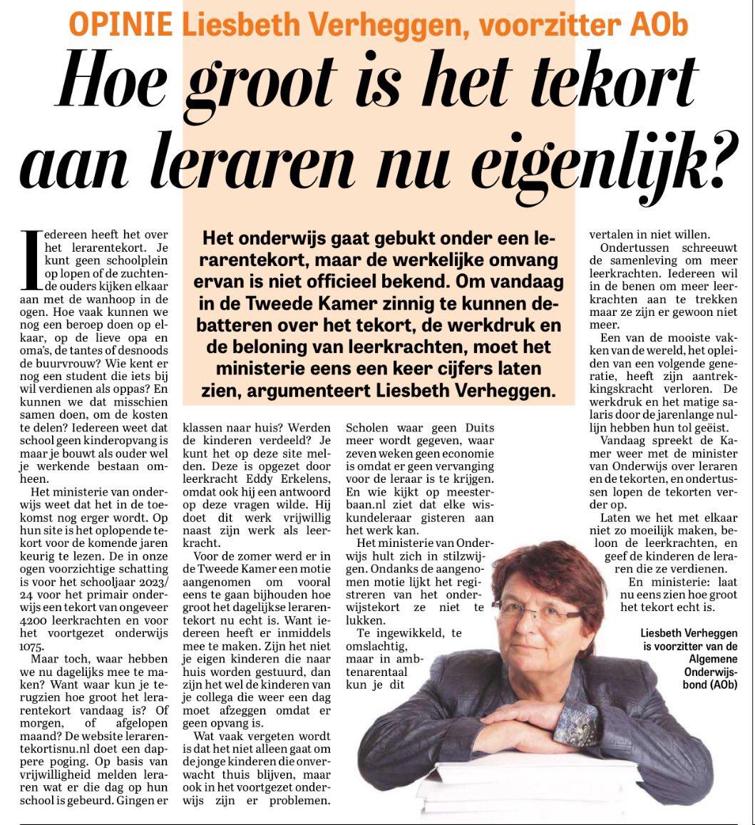 'Het onderwijs gaat gebukt onder een lerarentekort, maar de werkelijke omvang is niet bekend. Om vandaag in de Tweede Kamer zinnig te kunnen debatteren, moet het ministerie eens een keer cijfers laten zien.'