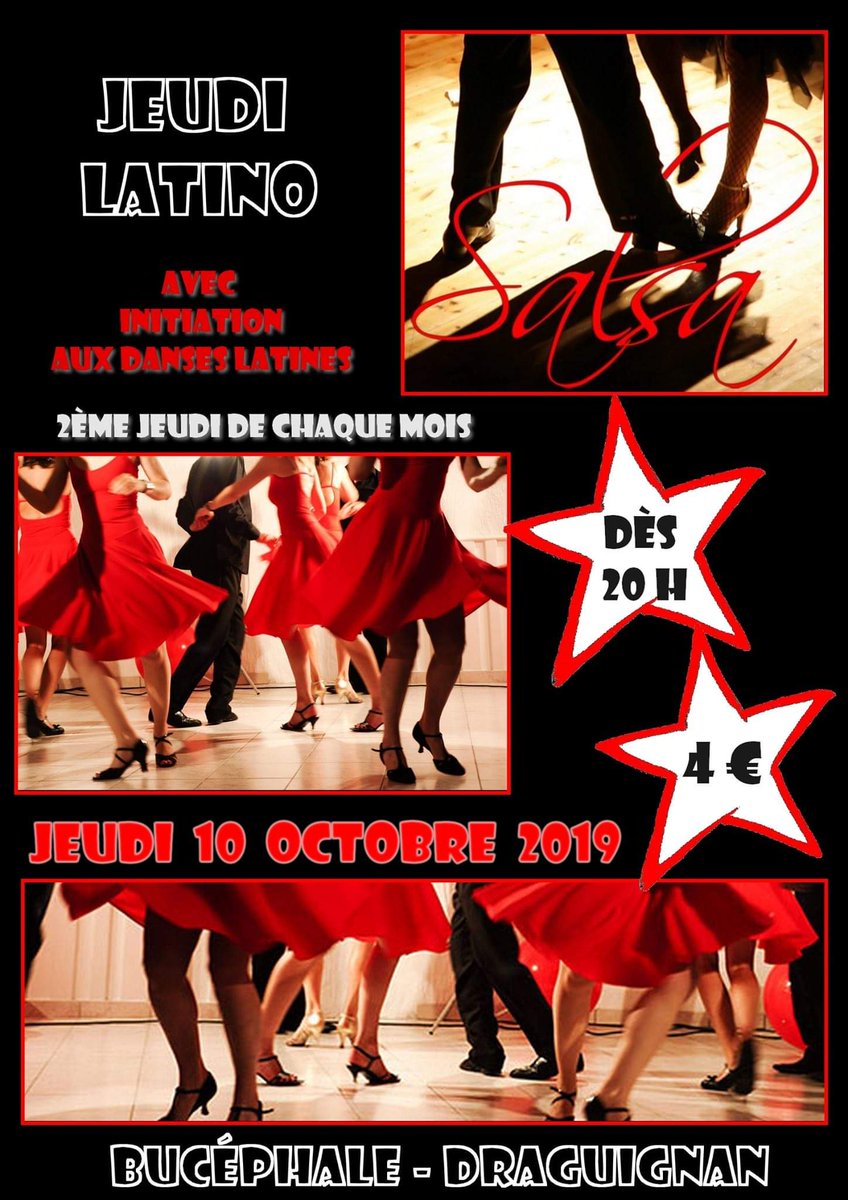 Bucephale83's tweet photo. Jeudi soirée #latino #sbk venez danser sur des rythmes latino #salsa #rumba #bachata #meringue #cumbia dès 20h initiation aux danses latines avec nos danseurs #ideesortie #faisbougertaville #Draguignan #dracenie #var https://t.co/5xt0p8g6B2