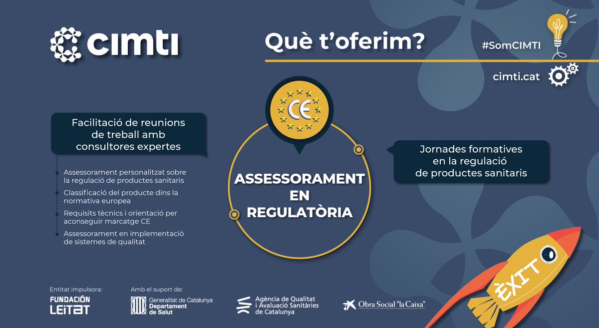 🚀 QUÈ T'OFERIM?

L'assessorament personalitzat en #regulatòria és una part important dels serveis que prestem a tots els nostres projectes. Aquí et detallem com et podem ajudar en aquest camp ⬇ #SomCIMTI