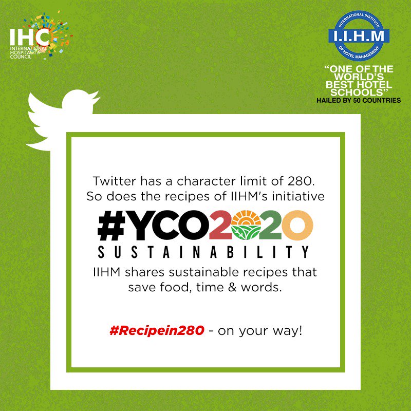 IIHMHOTELSCHOOL's tweet photo. Let's talk #Sustainability.
#IIHM shares shortest recipes as a part of #YCO2020! More Food in Less Words. Sounds #sustainable?
#Recipein280 #StayTuned #Food #SaveFood #LetsSaveTheWorldTogether #HotelManagement #Hospitality #IIHMRocks
#IIHMBest3Years #Hospitality
(V) https://t.co/B2TjuXIdFG