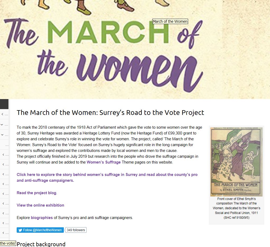 See our updated <a href="/MarchoftheWomen/">March of the Women</a> Project page for everything that the project has accomplished, from newly catalogued #suffrage archives, learning resources, online exhibition, and outreach events to the Surrey museums audit bit.ly/2syfgtg <a href="/SurreyHeritage/">Surrey History Centre</a> <a href="/HeritageFundUK/">The National Lottery Heritage Fund</a>