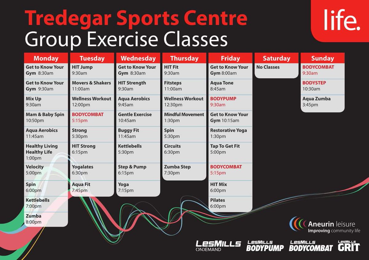 Aneurinleisure's tweet image. Here&apos;s our new Autumn 2019 #GroupExerciseClass Timetables for all 3 #SportsCentres.

If you have a life membership you can attend for free and book your spaces online.

For info call your local centre:

#Abertillery: 01495 357779
#EbbwVale: 01495 357777
#Tredegar: 01495 353395