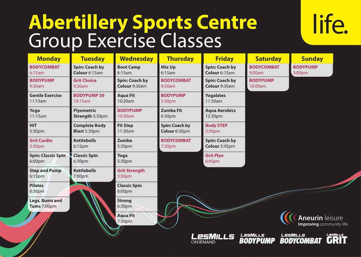 Aneurinleisure's tweet image. Here&apos;s our new Autumn 2019 #GroupExerciseClass Timetables for all 3 #SportsCentres.

If you have a life membership you can attend for free and book your spaces online.

For info call your local centre:

#Abertillery: 01495 357779
#EbbwVale: 01495 357777
#Tredegar: 01495 353395