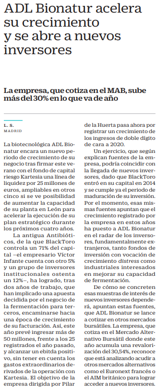 BiatGroup's tweet photo. Hoy en @CincoDiascom 📰👉 @ADLBionatur acelera su crecimiento y se abre a nuevos inversores. Aquí la noticia en la edición en papel: https://t.co/iMRlHB80pe