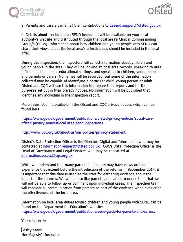 Coventry_IAS's tweet photo. OFSTED/CQC inspection update. Please see attached letter to show how you can be involved - share your good/bad experience of supporting children/young people with SEND in Coventry. You can attend a meeting, take part in a webinar or email. https://t.co/xc9cj64mVs