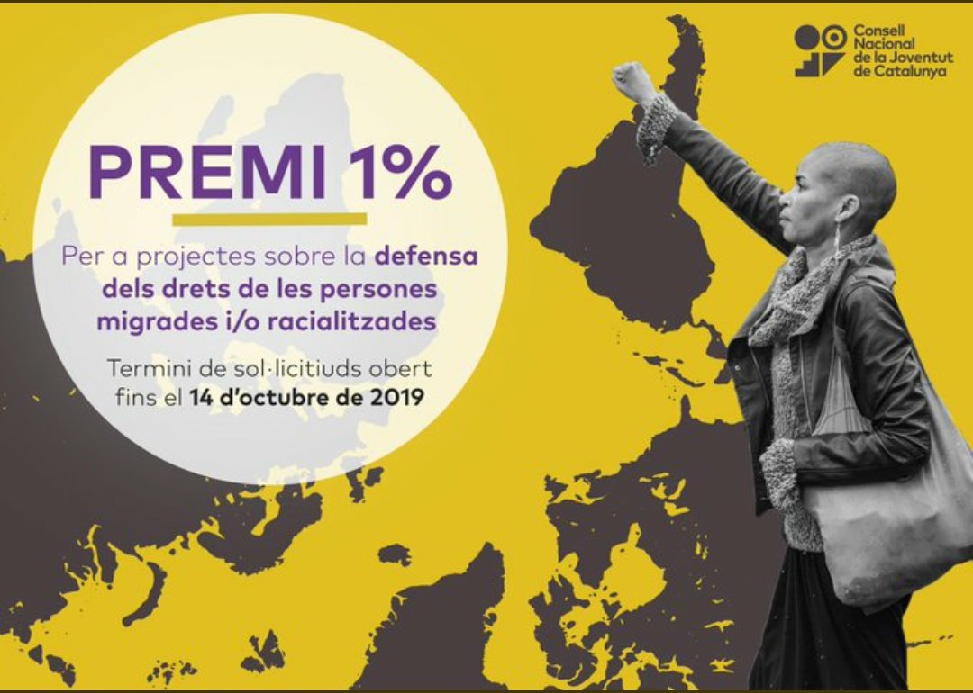 cnjcat_'s tweet photo. ⏲️ Compte enrere per presentar-se al Premi 1%! Dilluns que ve caduca la #Convocatòria!
👉 Tens un projecte antiracista i busques finançament? 
No t'ho pensis més!
📲 https://t.co/AyE71EB77v https://t.co/itgCIYGOcg