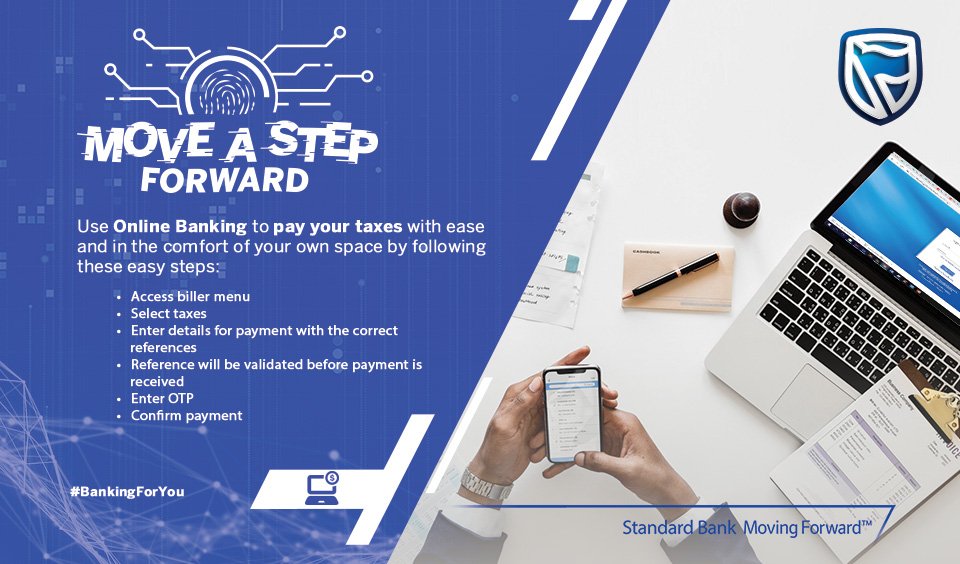 StandardBankSZ's tweet photo. We are all about making the banking experience more easy and convenient for you our customers. Use Online Banking https://t.co/tKLAitCk1z to pay your taxes anywhere, anytime. #BankingForYou #MoreThanABank https://t.co/MJPlrpibp2
