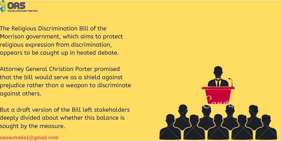 OASAustralia1's tweet image. The Religious Discrimination Bill of the Morrison government, which aims to protect religious expression from discrimination, appears to be caught up in heated debate.
@OASAustralia1 
 #assignmenthelpaustralia 
#assignmenthelpmelbourne
 #assignmenthelpsydney #assignmenthelpperth