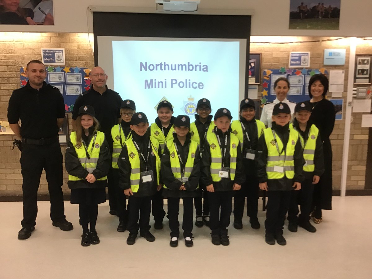 northumbriapol's tweet photo. We're delighted to welcome our newest recruits to the Force as pupils from Hadrian Primary School in #SouthShields join our Mini Police scheme! 👮‍♀️👮‍♂️

They've been handed their own police uniforms so they can volunteer their own time to help keep our communities safe 😊 https://t.co/btFDr6juqM