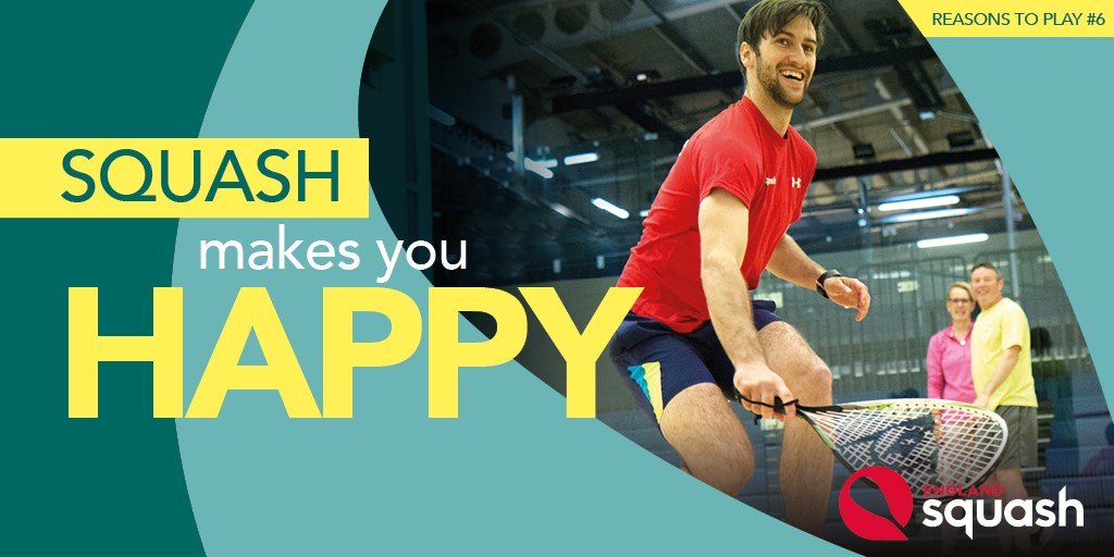 englandsquash's tweet photo. Reasons to play #6 | #Squash makes you happy! It can help reduce stress, release endorphins and improve your mood.

Discover the amazing benefits of squash and hit the court on #WorldSquashDay this Saturday. 

📍Find an event near you 👉https://t.co/nsz9QJ9XML https://t.co/eDApRVlHaU