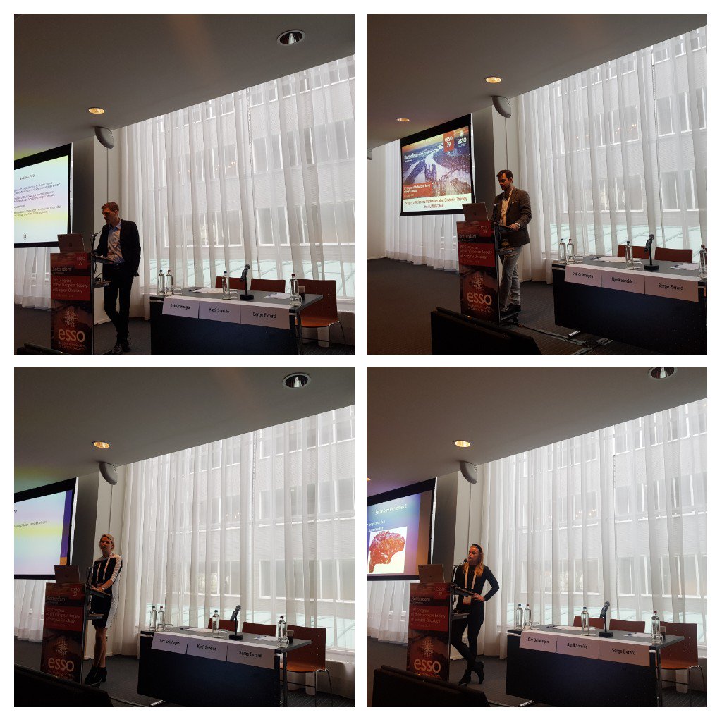 Here we are! 4 excellent trials, 4 excellent presentations in the Dragon's Den! #ESSO39 #Rotterdam <a href="/AndreasBrandl8/">Andreas Brandl</a> <a href="/FPrimavesi/">Florian Primavesi</a> <a href="/DeliaCortesGuir/">Delia Cortés Guiral</a> <a href="/oliviawriting/">Olivia Sgarbura</a> <a href="/ESSOnews/">European Society of Surgical Oncology (ESSO)</a> <a href="/ksoreide/">Kjetil Søreide</a>