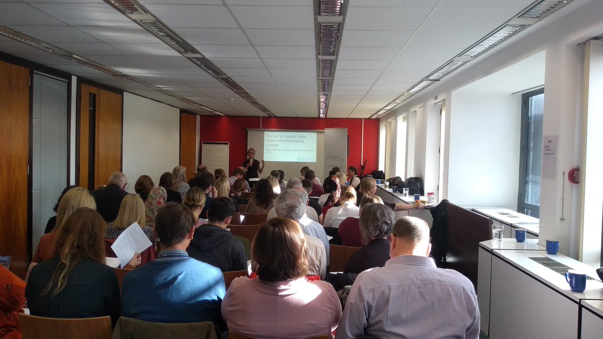 whymeUK's tweet photo. #RestorativeJustice works. 

So let's get it working for #hatecrime

Packed room watching @lucyjaffe introducing our #RJHatecrime conference. https://t.co/WWsSy5sKmu