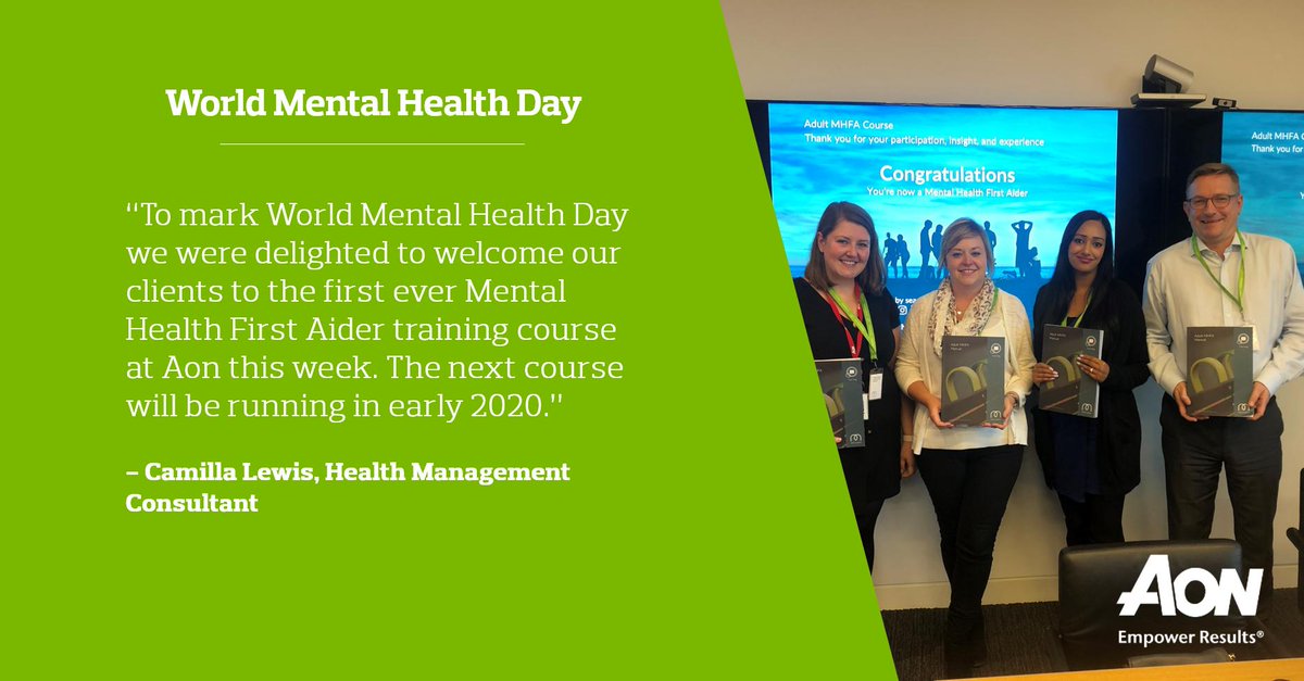 AonBenefits's tweet image. Congratulations to our new mental health first aiders - who successfully completed Aon's inaugural Mental Health First Aid course earlier this week. #WorldMentalHealthDay #mentalhealth #MHFA