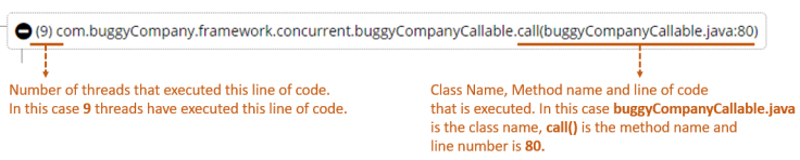 ycrash_rca's tweet image. #CallStackTree consolidates all the threads stack trace into one single tree and gives you one single view. It makes the #threaddumps navigation much simpler and easier. Fig shows a single element from Call Stack Tree. blog.fastthread.io/2018/04/27/ben…