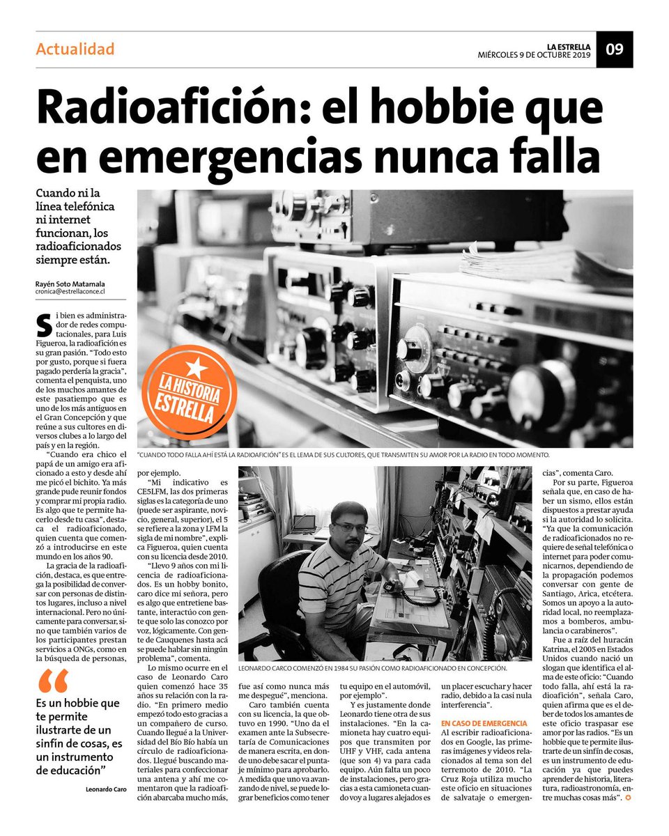 CE5LFM's tweet photo. Excelente historia!!! 
"El hobbie que en emergencias nunca falla"
Buena foto @Leocaror 👍🏼
 https://t.co/kxBtiCTkyf https://t.co/Oxxyg1JI0a