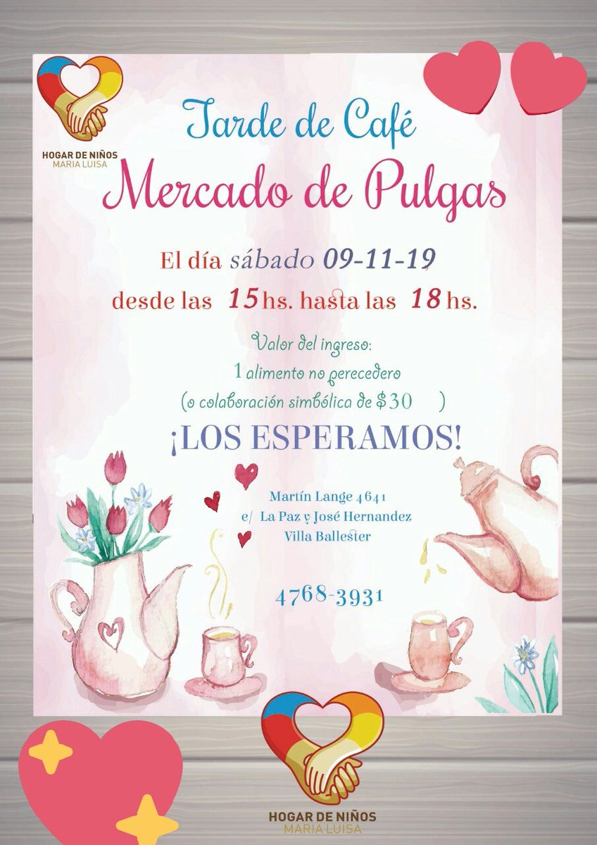 HogarMariaLuisa's tweet photo. Mercado de Pulgas 💗☕🍰
Los esperamos! sábado 9 de noviembre 📒✏ https://t.co/XBgkx68Haa