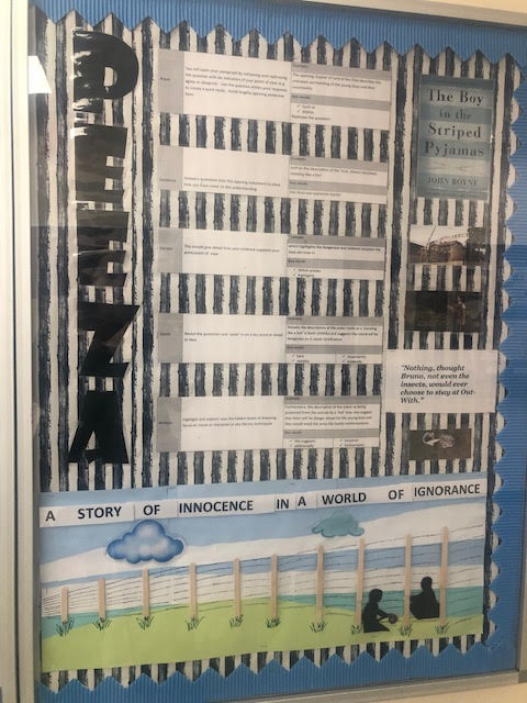 HEnglishdept's tweet photo. Check out our new display for The Boy in the Striped Pyjamas by #JohnBoyne for #KS3 #English. We have broken down #PEEZA paragraphs for pupils to organise ideas and give writing a clear sense of structure. Students will explore WW2 context as well as develop their #literacy.
#HoH https://t.co/8AusDe9mOm