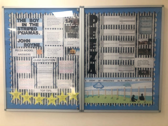 HEnglishdept's tweet photo. Check out our new display for The Boy in the Striped Pyjamas by #JohnBoyne for #KS3 #English. We have broken down #PEEZA paragraphs for pupils to organise ideas and give writing a clear sense of structure. Students will explore WW2 context as well as develop their #literacy.
#HoH https://t.co/8AusDe9mOm