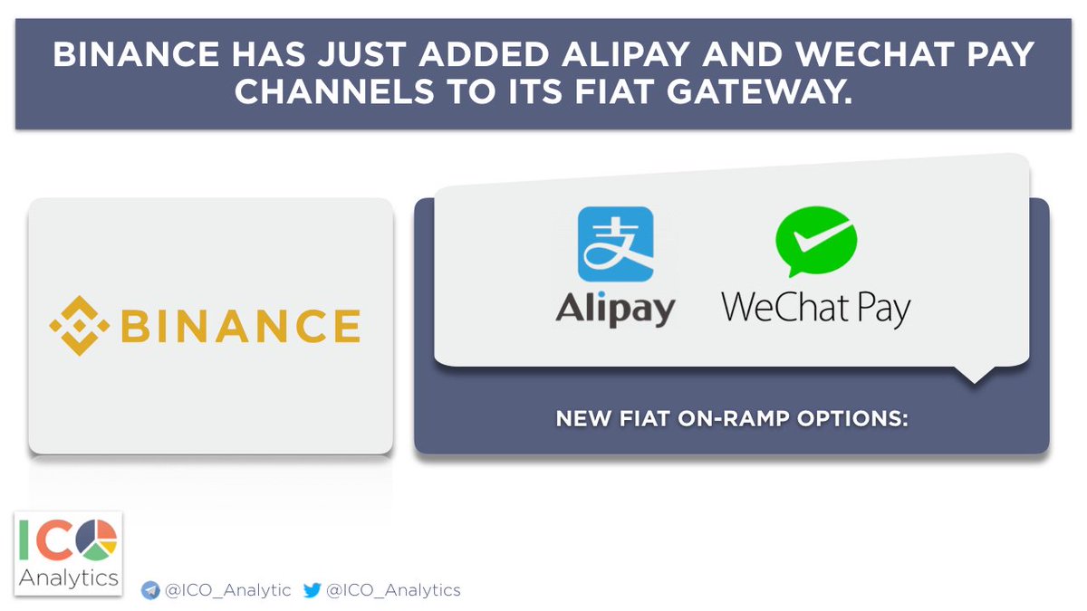 Binance has just added Alipay and WeChat Pay channels to its fiat gateway,  giving Chinese users more options to pay for cryptocurrencies with fiat.  Till today Binance has been offering fiat on-ramp
