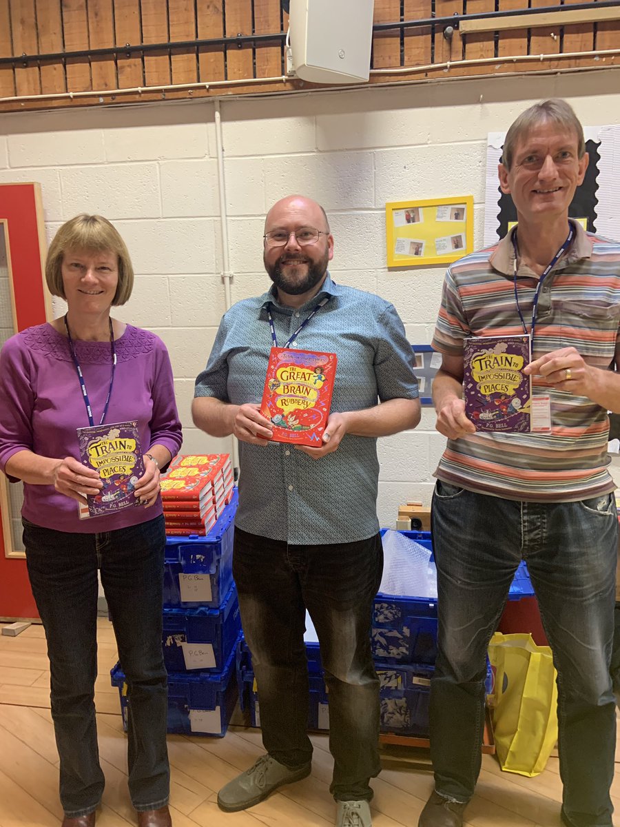 LizScottPR's tweet photo. The #GreatBrainRobbery tour continues @DeaneryPrimary this morning with a bunch of delightfully un-troll-like readers to welcome @petergbell. Massive thx to Chris & Alison from @BhamWaterstones https://t.co/vjjsslrwcR