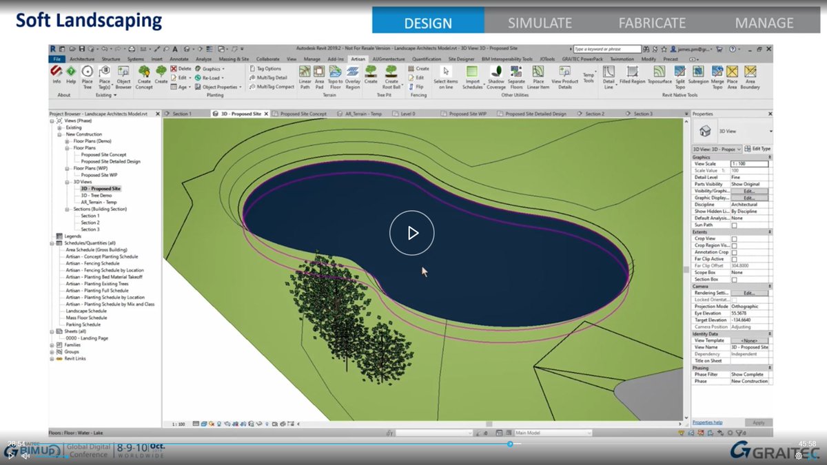bim4tim's tweet photo. Create a pond in #Revit using Area Pad tool in #ArtisanRV to automatically modify topography to defined embankment slope and pad level including #CutandFill by @The_REVITlution in #Landscape Architecture Design Development using Revit session at https://t.co/YanlvEJXfu… https://t.co/VaOkzxVc4Y