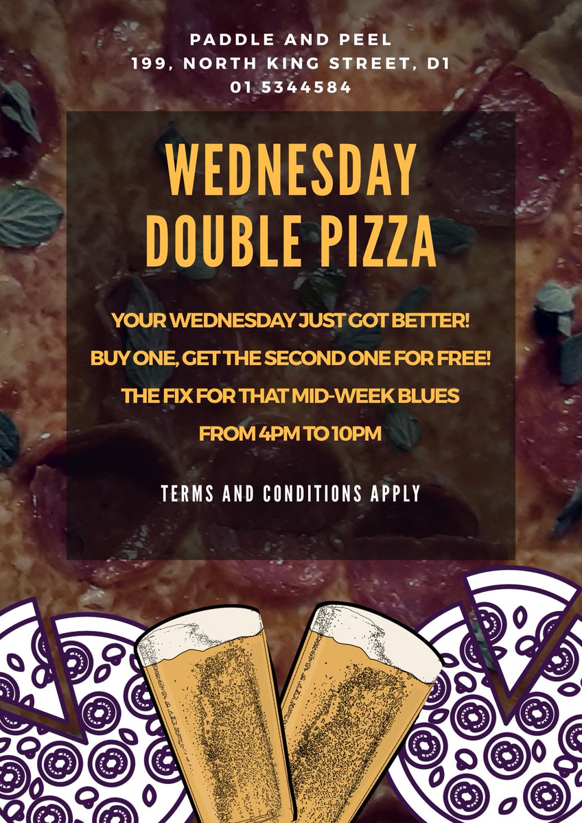 PaddleAnd's tweet image. Today is double Pizza day at Paddle and Peel. Buy one, get the second one for free 🍕🍕
The fix for that mid-week blues✔
From 4pm to 10pm

#wednesdaymotivation #pizza #paddleandpeel #galwaybaybrewery #supportlocal #dublin #ireland #wheretoeat #wecraftbeer