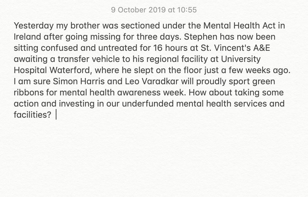 How about investing in our Mental Health <a href="/LeoVaradkar/">Leo Varadkar</a> <a href="/SimonHarrisTD/">Simon Harris TD</a> ? #MentalHealthAwarenessWeek #mentalhealth #NowWereTalking
