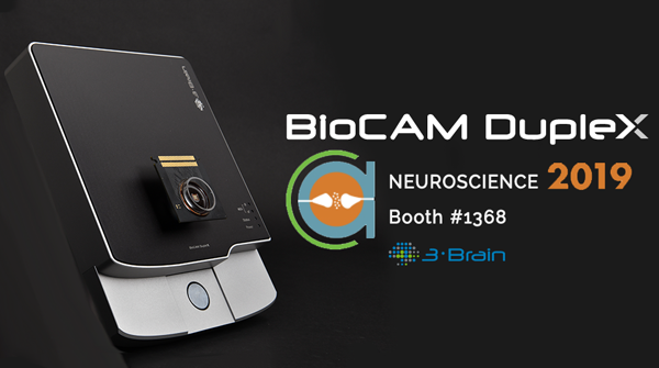3Brain's tweet image. Second of all, to be displayed at #SFN19, the BioCAM DupleX, our next and newest generation! Our fully bi-directional #MicroelectrodeArray for 2D &amp;amp; 3D #invitro #electrophysiology imaging, and now with 4096 #electrodes &amp;amp; 20kHz. 
bit.ly/BioCAMDupleX
